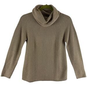 Talbots Gold Shimmery Cowl Neck Long Sleeve Chunky Knit Pullover Sweater Size S